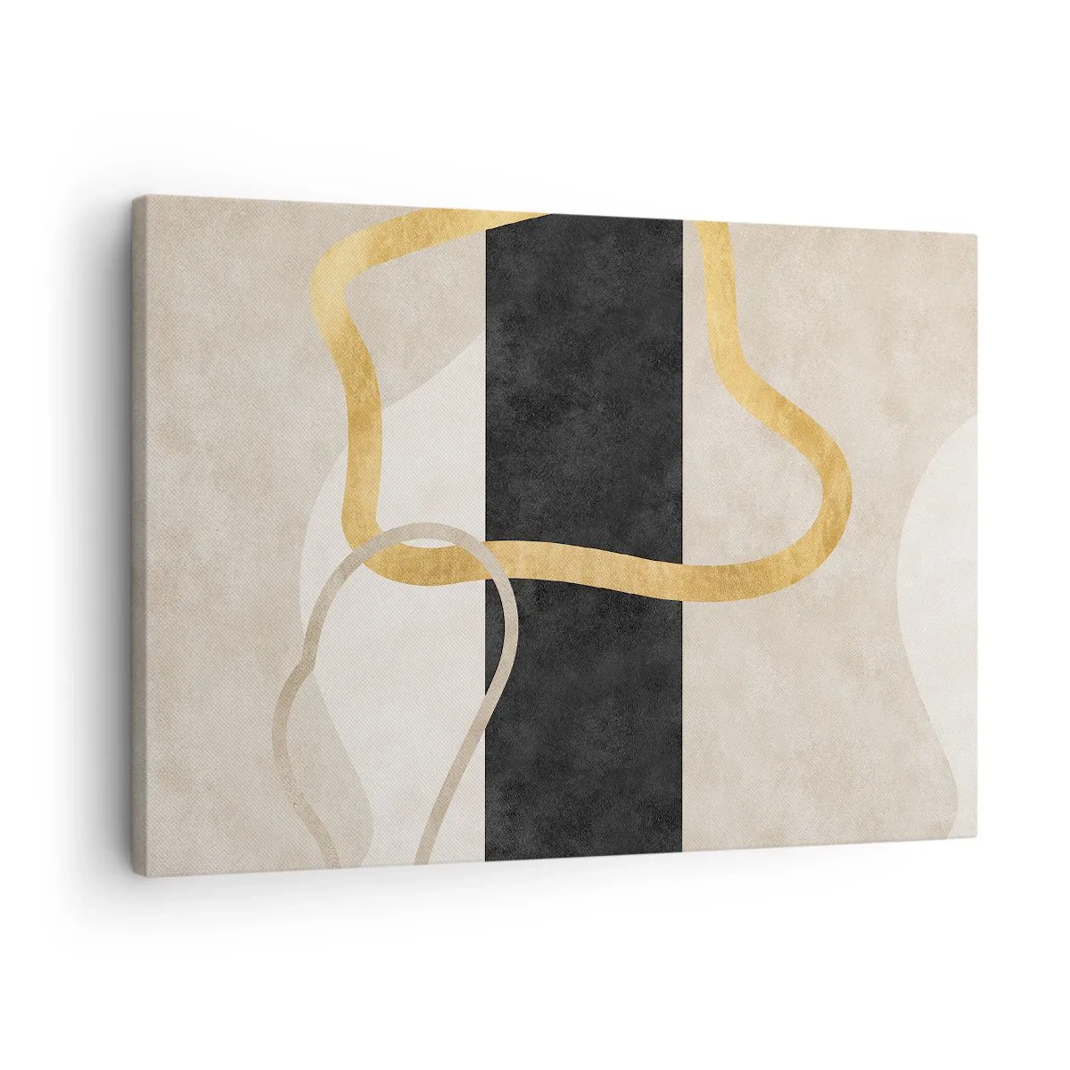 Schilderen op canvas - Een minimalistisch ontwerp met lusvormen in goud en zwart. - 70x50cm - Verwarde vormen - Moderne wanddecoratie voor woonkamer en slaapkamer ARTTOR