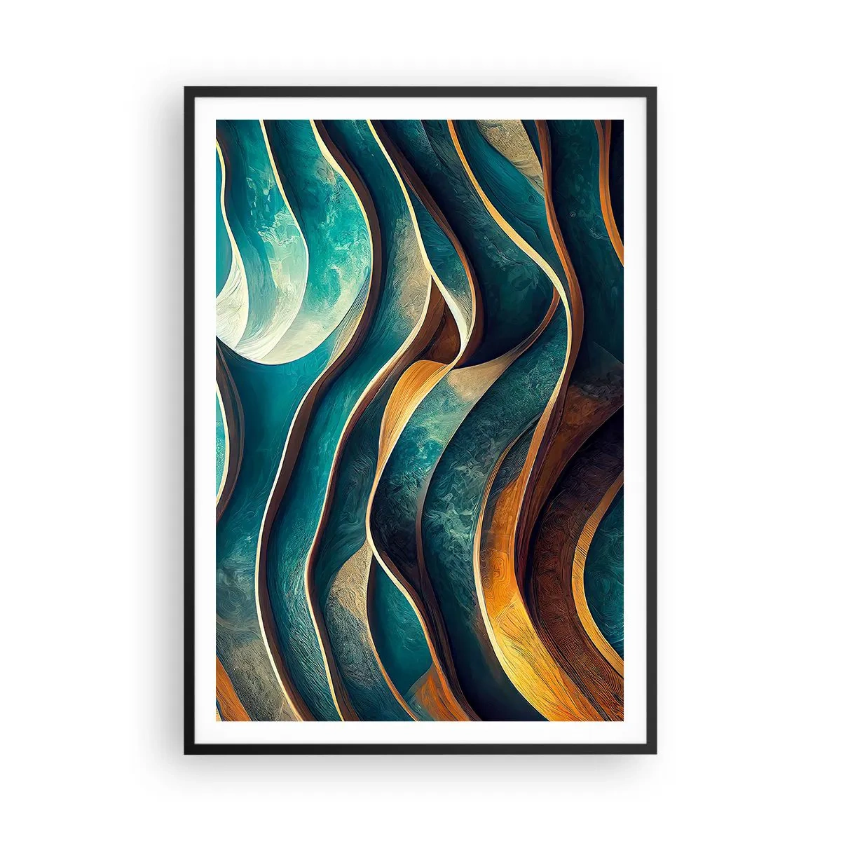Poster in een zwarte lijst - Meanders van blauw - 70x100 cm