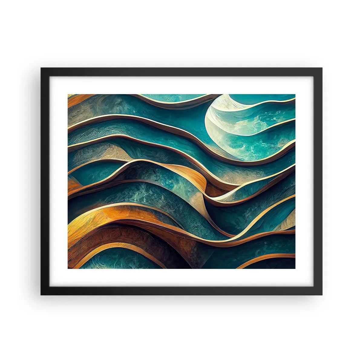 Poster in een zwarte lijst - Meanders van blauw - 50x40 cm