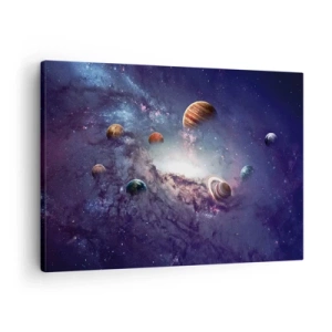 Schilderen op canvas - Planeten in een sterrenstelsel met een nevel op de achtergrond - 70x50cm - Zonne-dans systeem - Moderne wanddecoratie voor woonkamer en slaapkamer ARTTOR