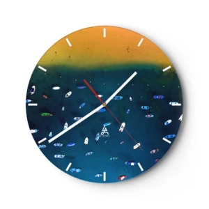 Wandklok - Klok - Luchtfoto van boten op het donkerblauwe water - 30x30cm - Vakantie spel - Moderne wanddecoratie voor woonkamer, keuken en slaapkamer ARTTOR