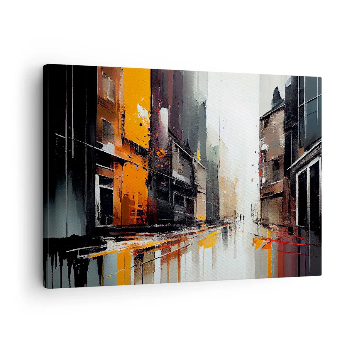 Schilderen op canvas - Abstract beeld van een stadsstraat in de regen - 70x50cm - Regenachtige dag - Moderne wanddecoratie voor woonkamer en slaapkamer ARTTOR