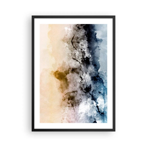 Poster in een zwarte lijst - Abstracte compositie in tinten blauw en beige - 50x70cm - Verdronken in een wolk van mist - Moderne wanddecoratie voor woonkamer en slaapkamer ARTTOR