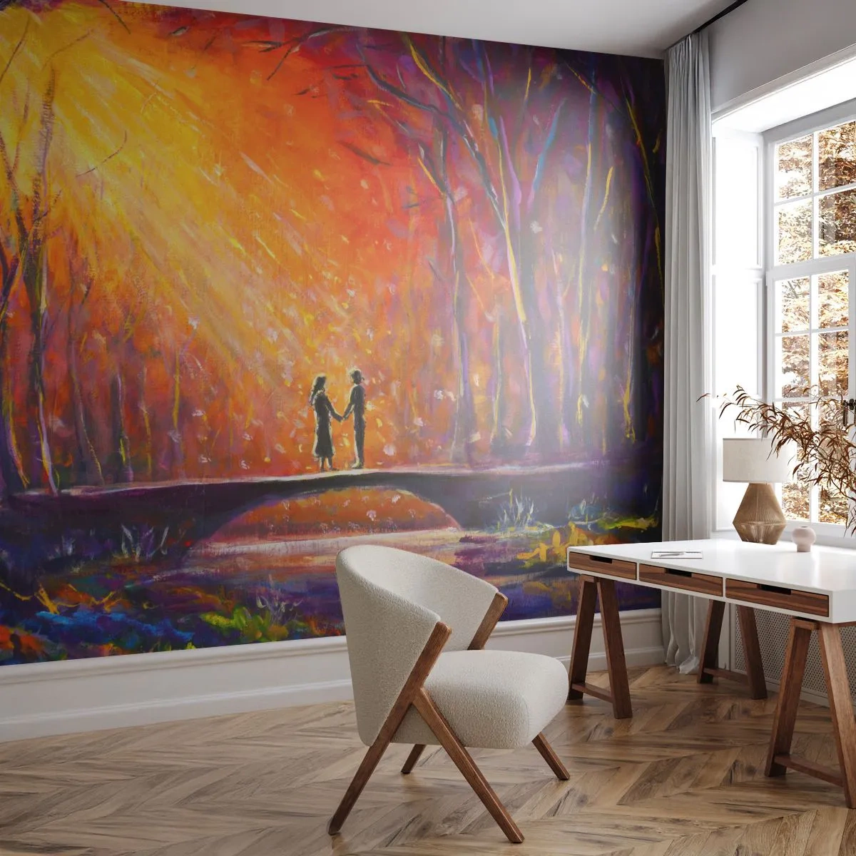 Fotobehang Premium Sand - De hemel houdt ook van hen - Abstractie, Een paar geliefden, Landschap - 400x280 cm