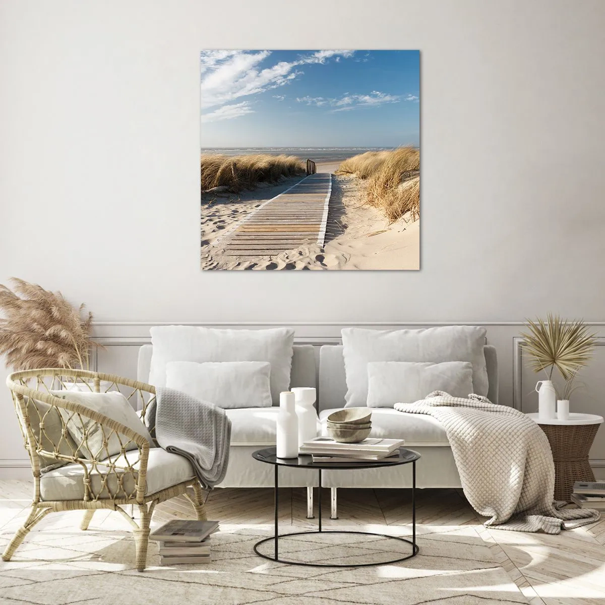 Schilderen op glas - Achter het duin, in het ruisen van gras - 60x60 cm