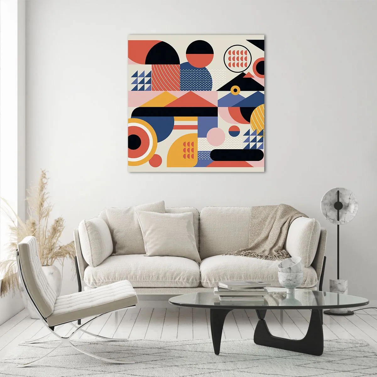 Schilderen op glas - Compositie: speel rond - 70x70 cm