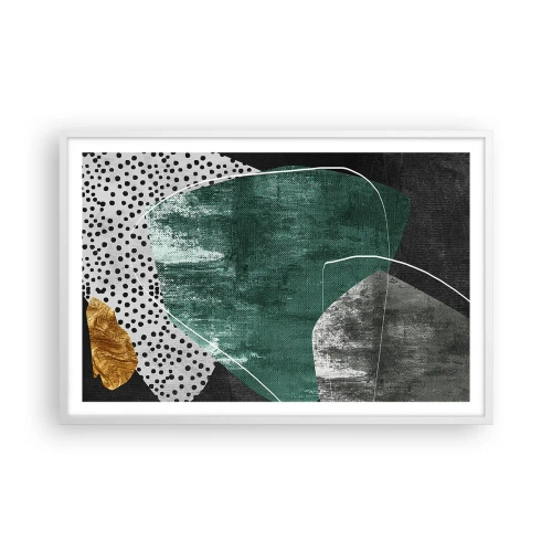 Poster in een witte lijst - Kleurrijke abstractie met bladgoud - 91x61 cm