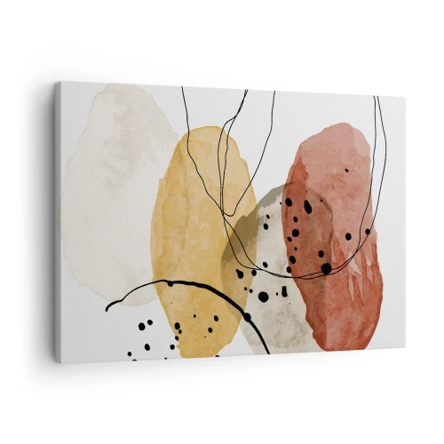 Schilderen op canvas - Abstracte vlekken in tinten beige, geel en rood - 70x50cm - Als lichte, transparante lucht - Moderne wanddecoratie voor woonkamer en slaapkamer ARTTOR