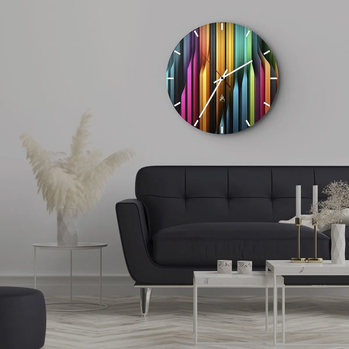 Wandklok - Klok - Kleurrijke verticale lijnen in de stijl van lichtreflecties - 30x30cm - Lichtorgel - Moderne wanddecoratie voor woonkamer, keuken en slaapkamer ARTTOR