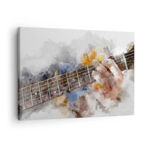 Schilderen op canvas - Abstract beeld van een hand die gitaar speelt - 70x50cm - Poëzie tussen de snaren - Moderne wanddecoratie voor woonkamer en slaapkamer ARTTOR