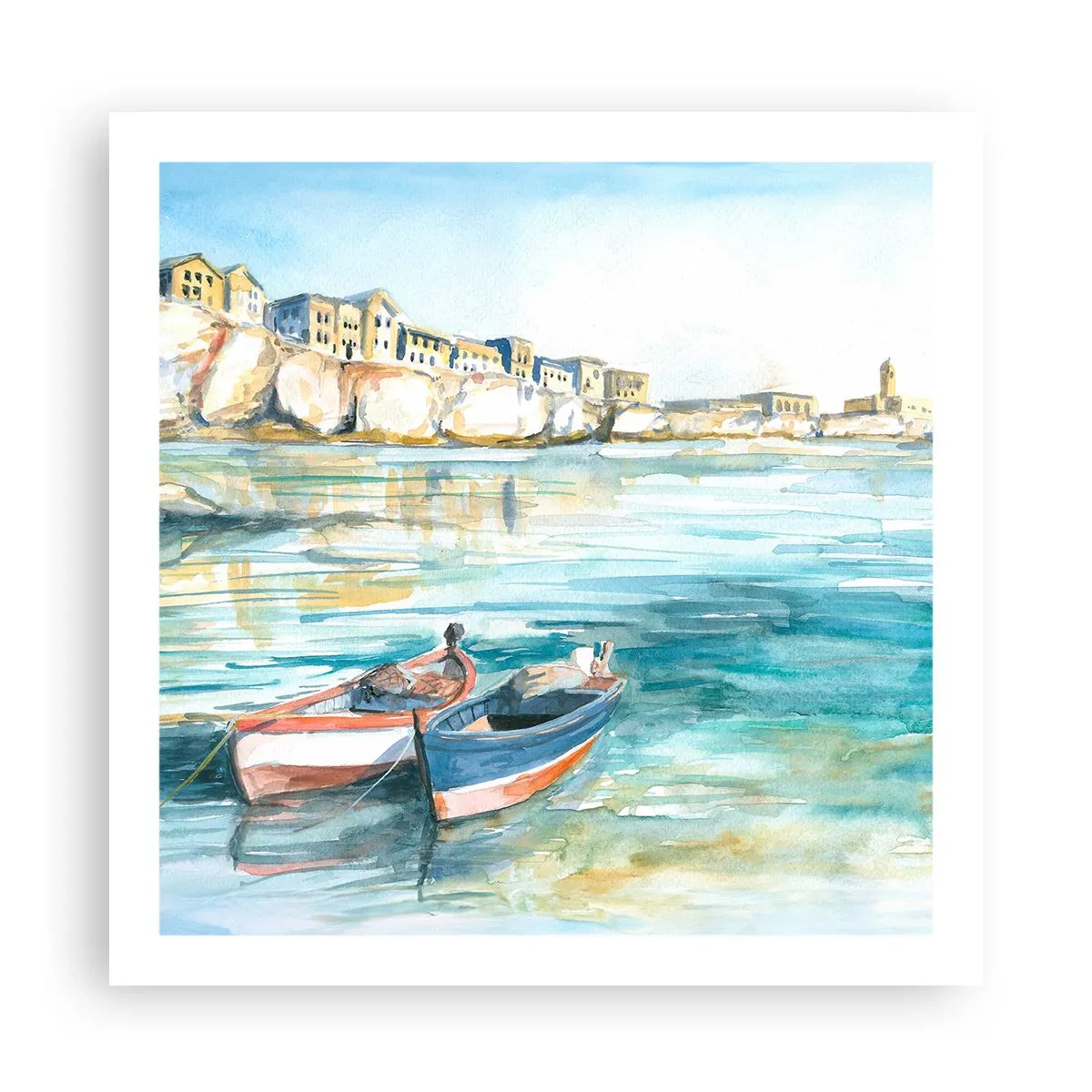 Poster - Azuurblauw landschap - 60x60 cm