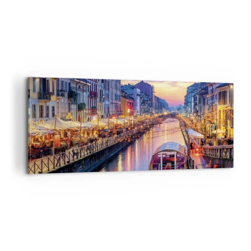 Schilderen op canvas - Een avond vol licht en plezier - 100x40 cm