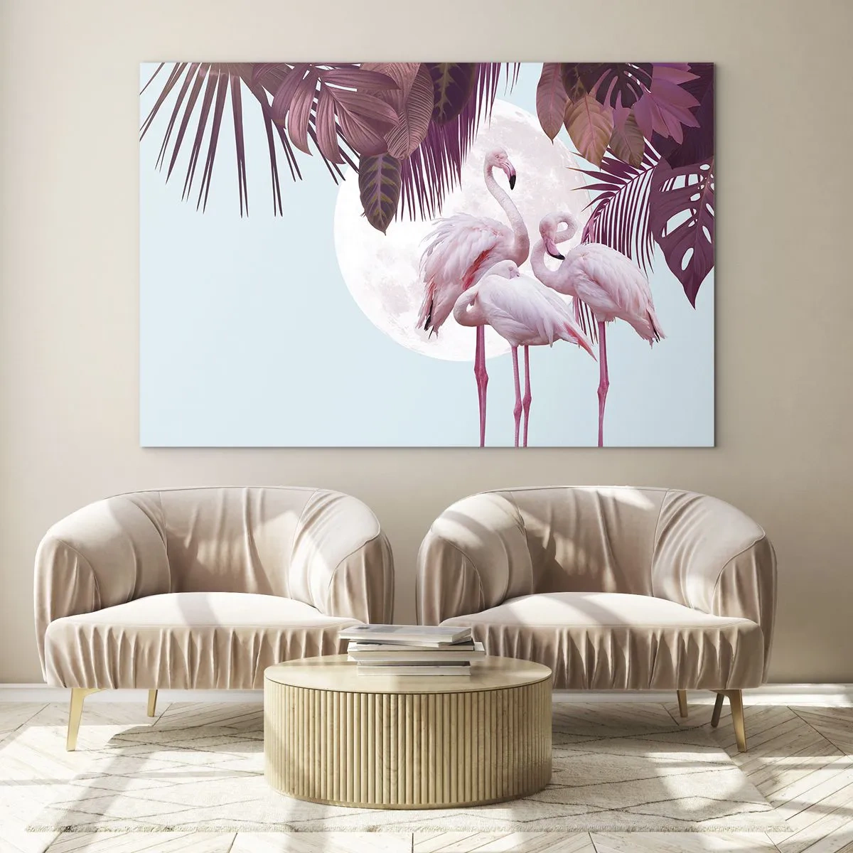 Schilderen op glas - Drie vogelgratiën - 70x50cm - Drie vogel genaden - Moderne wanddecoratie voor woonkamer en slaapkamer ARTTOR