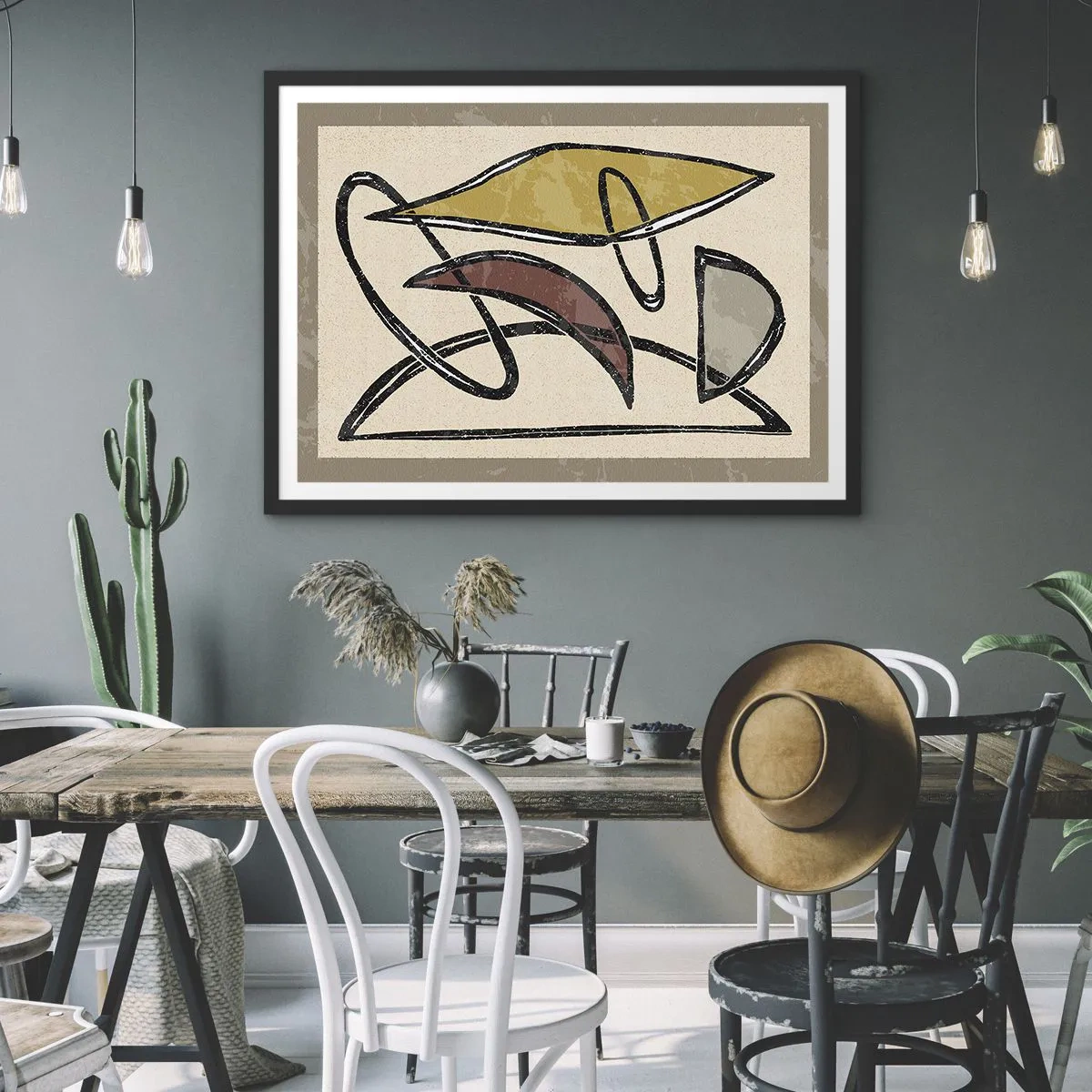 Poster in een zwarte lijst - Verticale en horizontale lijnen - 70x50 cm