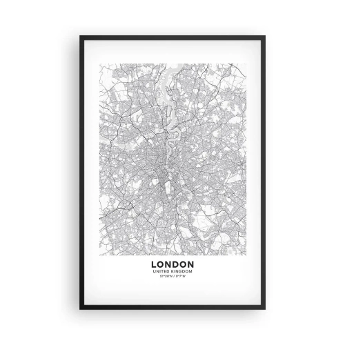 Poster in een zwarte lijst - Kaart van het doolhof van Londen - 61x91 cm