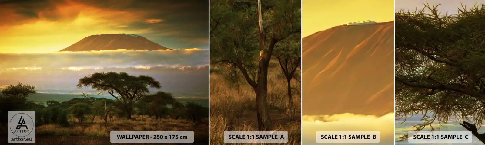 Fotobehang Monster Zelfklevend Deluxe Sticker - Een reizigersdroom - Landschap, Kilimanjaro berg, Afrika - 100x30 cm