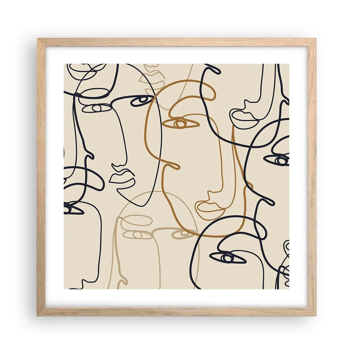 Een poster in een licht eiken lijst - Het portret is vermenigvuldigd - 50x50 cm