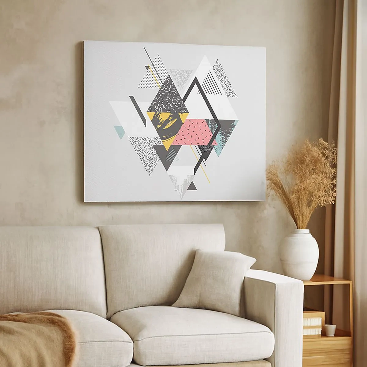 Schilderen op canvas - Geometrische patronen op een lichte achtergrond - 70x50cm - Variatie op driehoek en ruit - Moderne wanddecoratie voor woonkamer en slaapkamer ARTTOR