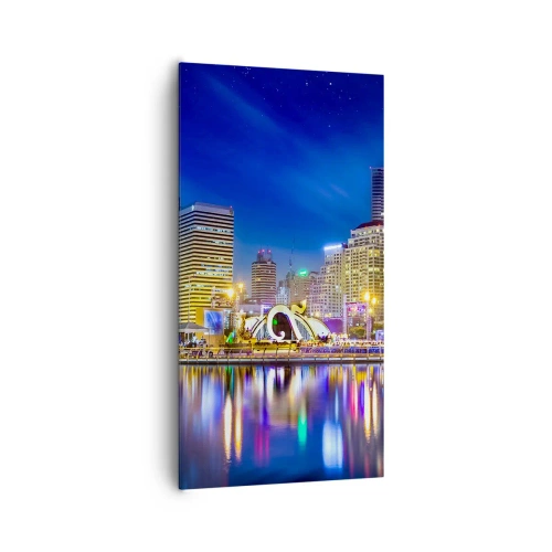 Schilderen op canvas - Regenboognacht in de metropool - 65x120 cm