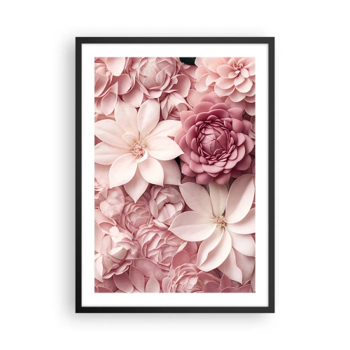 Poster in een zwarte lijst - Roze bloemen in een elegante compositie - 50x70cm - In roze bloemblaadjes - Moderne wanddecoratie voor woonkamer en slaapkamer ARTTOR