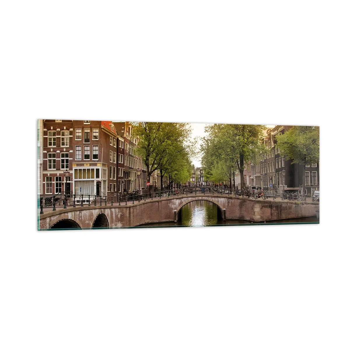 Schilderen op glas - Met de boot of met de fiets? - 90x30 cm