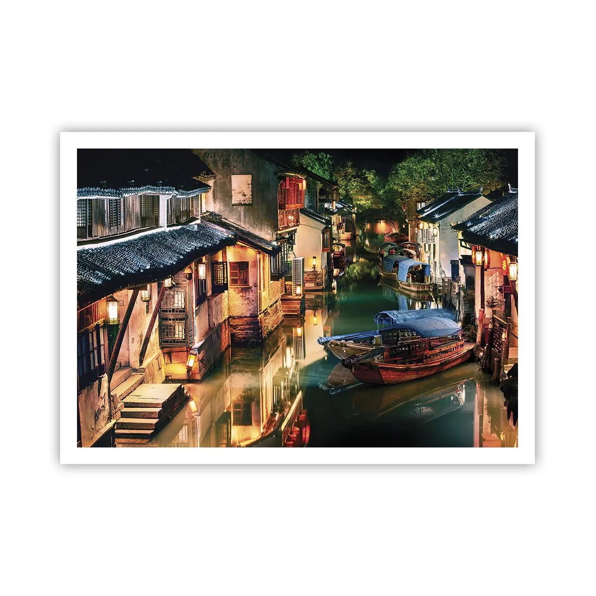 Poster - Een avond op een Chinese straat - 100x70 cm
