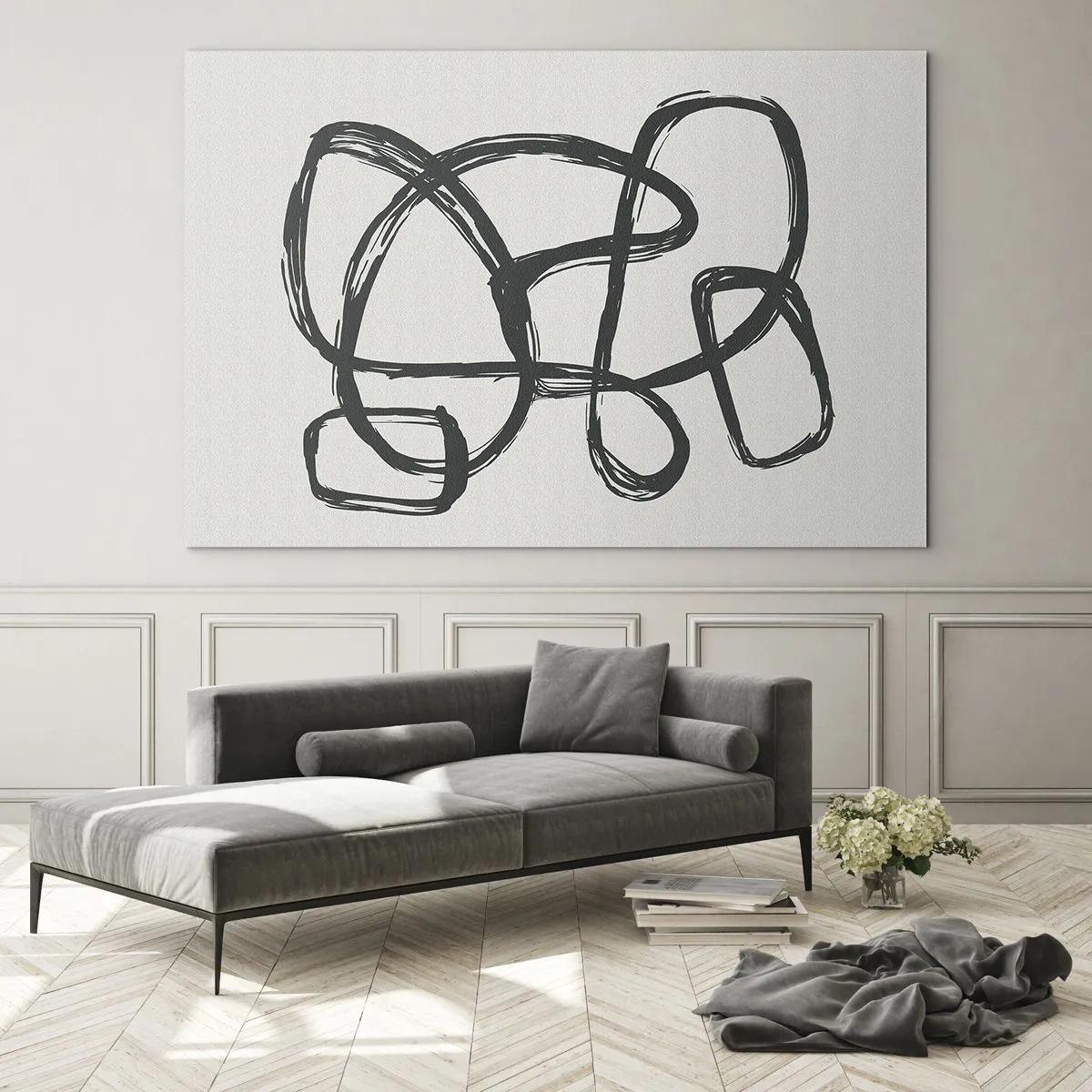 Schilderen op glas - Lusvormige abstractie - 120x80 cm