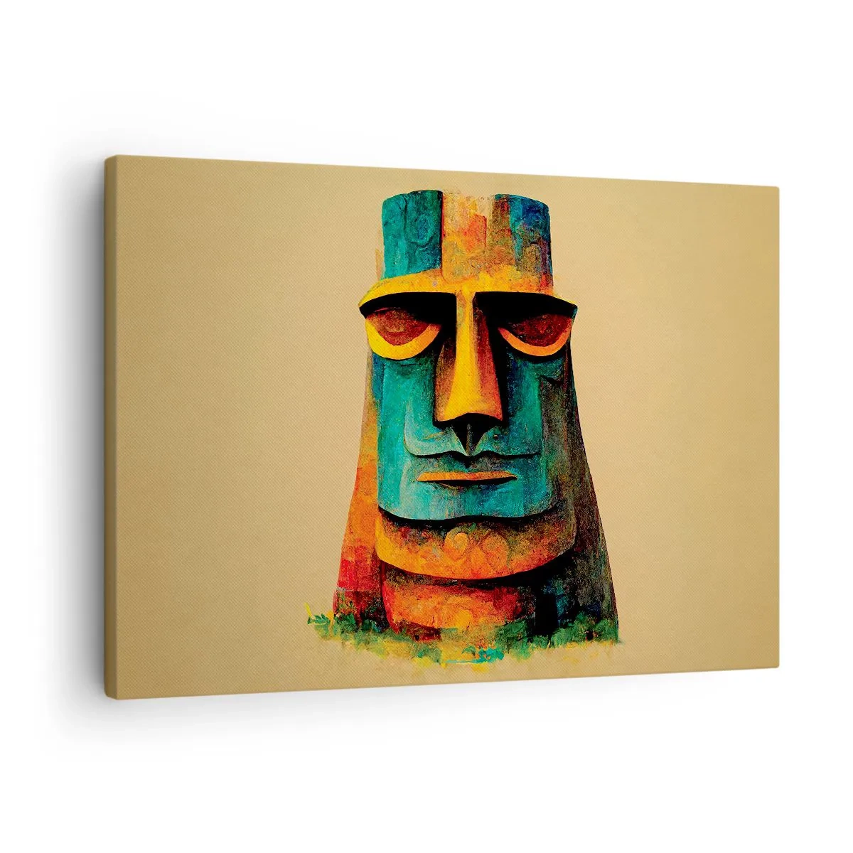 Schilderen op canvas - Kleurrijk beeld van Paaseiland - 70x50cm - Statig, toch lief - Moderne wanddecoratie voor woonkamer en slaapkamer ARTTOR