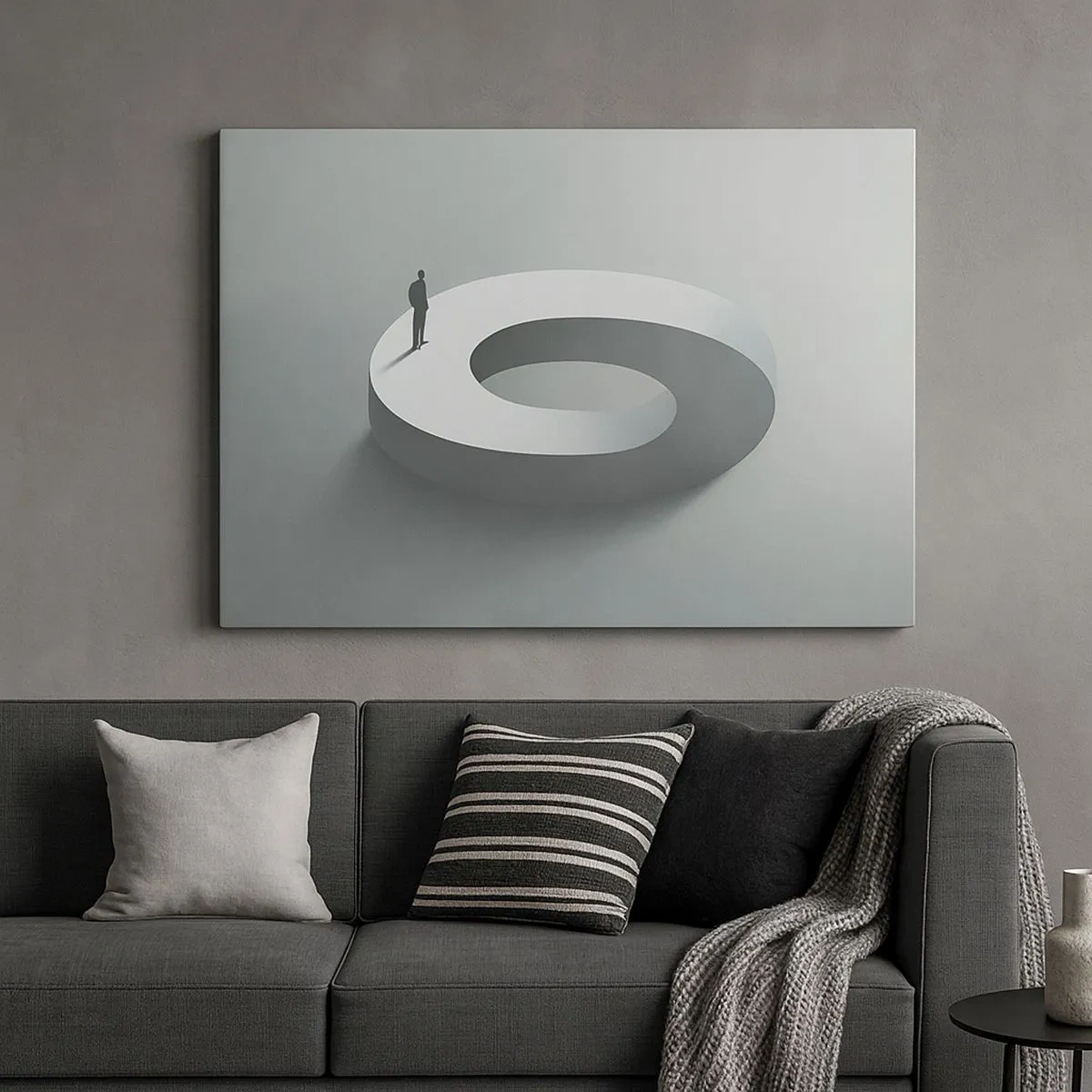 Schilderen op canvas - Een man op een grijze, abstracte structuur - 70x50cm - En wees hier slim - Moderne wanddecoratie voor woonkamer en slaapkamer ARTTOR