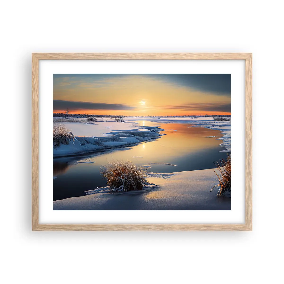 Een poster in een licht eiken lijst - Winterse zonsondergang - 50x40 cm