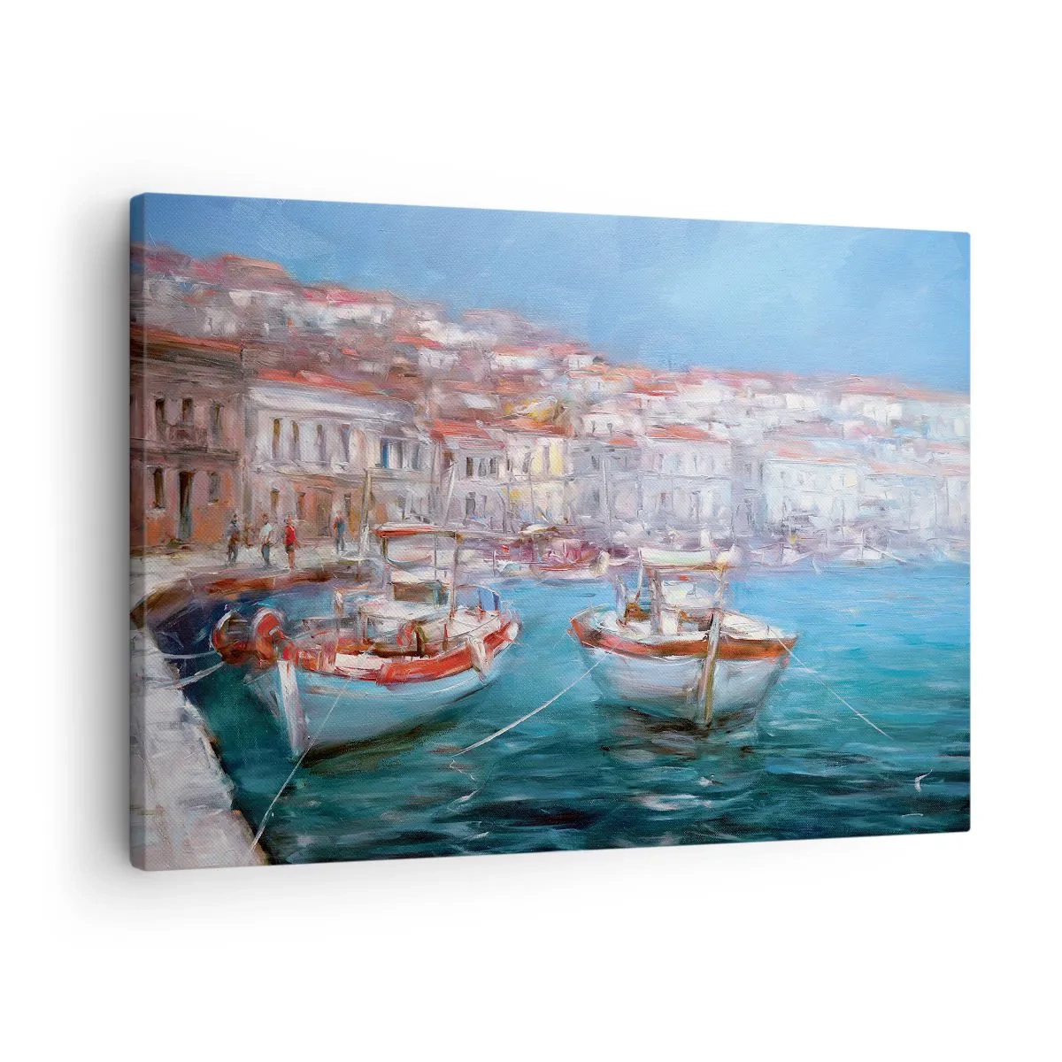 Schilderen op canvas - Boten in een pittoreske Italiaanse baai - 70x50cm - Italiaanse baai - Moderne wanddecoratie voor woonkamer en slaapkamer ARTTOR