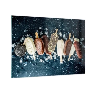 Schilderen op glas - IJsjes in verschillende smaken gerangschikt op ijsblokjes - 70x50cm - De smaak van hete zomer - Moderne wanddecoratie voor woonkamer en slaapkamer ARTTOR