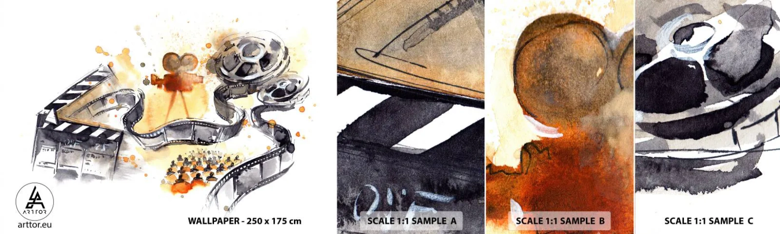 Fotobehang Monster Zelfklevend Deluxe Sticker - In het land van dromen - Beamer, Filmrol, Cinematografie - 100x30 cm