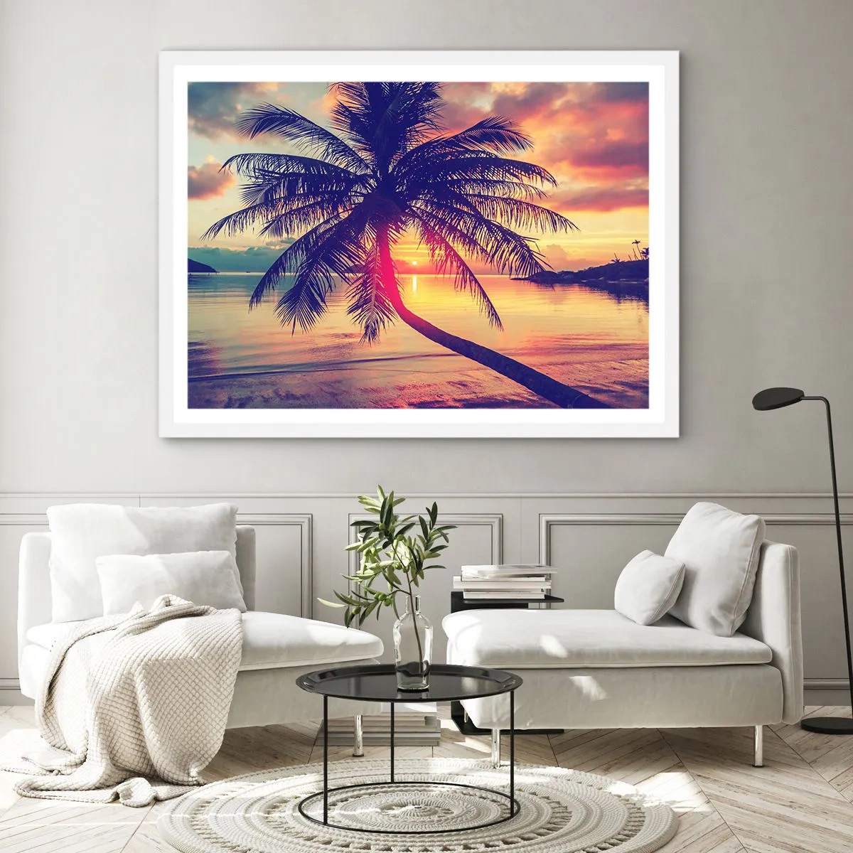Poster in een witte lijst - Avond onder de palmbomen - 50x40 cm