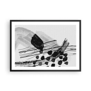 Poster in een zwarte lijst - Zwart-wit organische abstractie - 70x50 cm