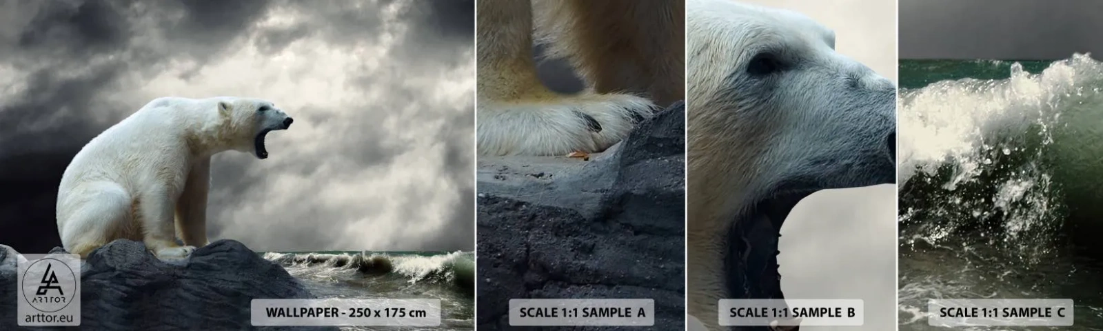 Fotobehang Monster Zelfklevend Deluxe Sticker - Een eenzame koning van de Noordpool - Dieren, Ijsbeer, Oceaan - 100x30 cm