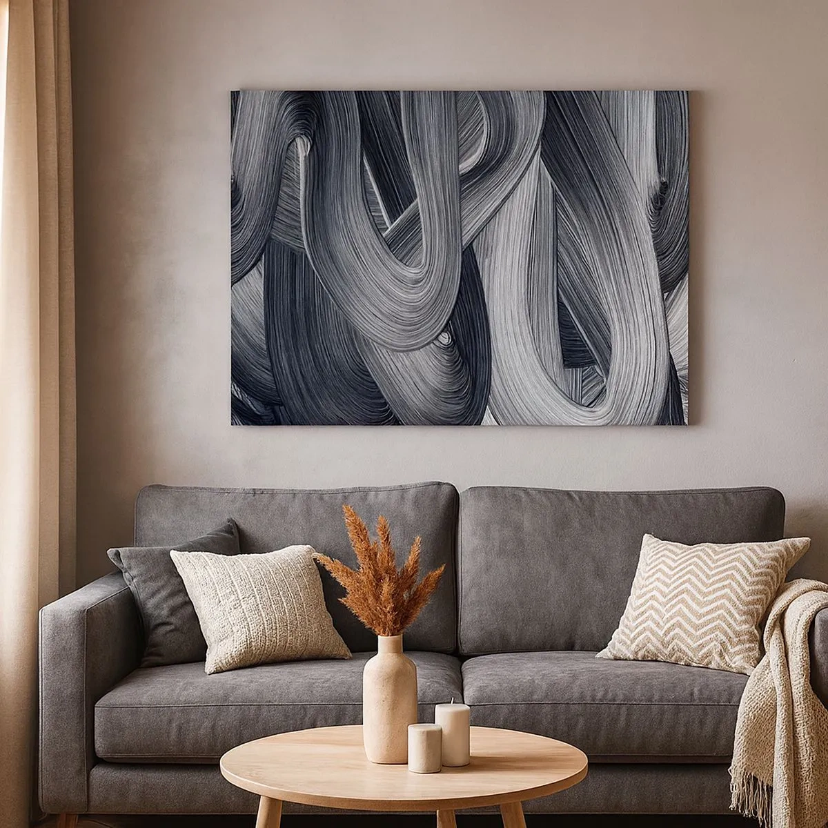 Schilderen op canvas - Zwart-wit abstractie met dynamische penseelstreken. - 70x50cm - De vloeibaarheid van de werkelijkheid - Moderne wanddecoratie voor woonkamer en slaapkamer ARTTOR