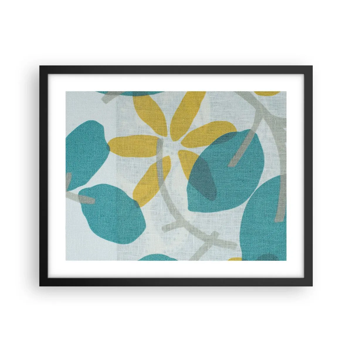 Poster in een zwarte lijst - Tussen de azuurblauwe bladeren - 50x40 cm