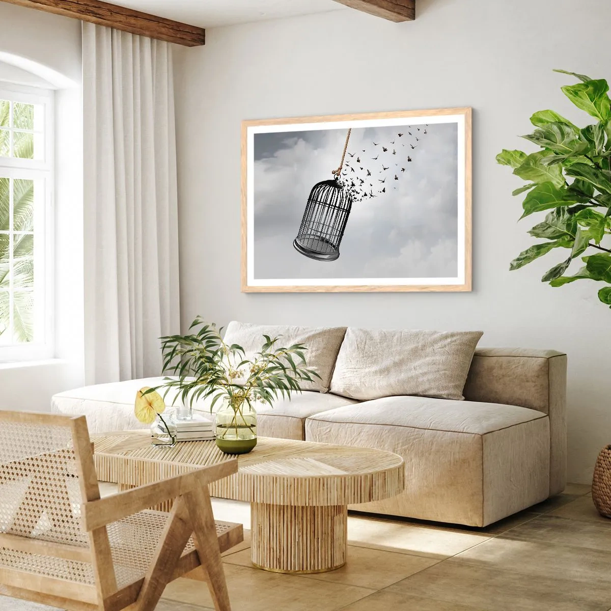 Een poster in een licht eiken lijst - Geloof ... Hoop ... Vrijheid! - 91x61 cm