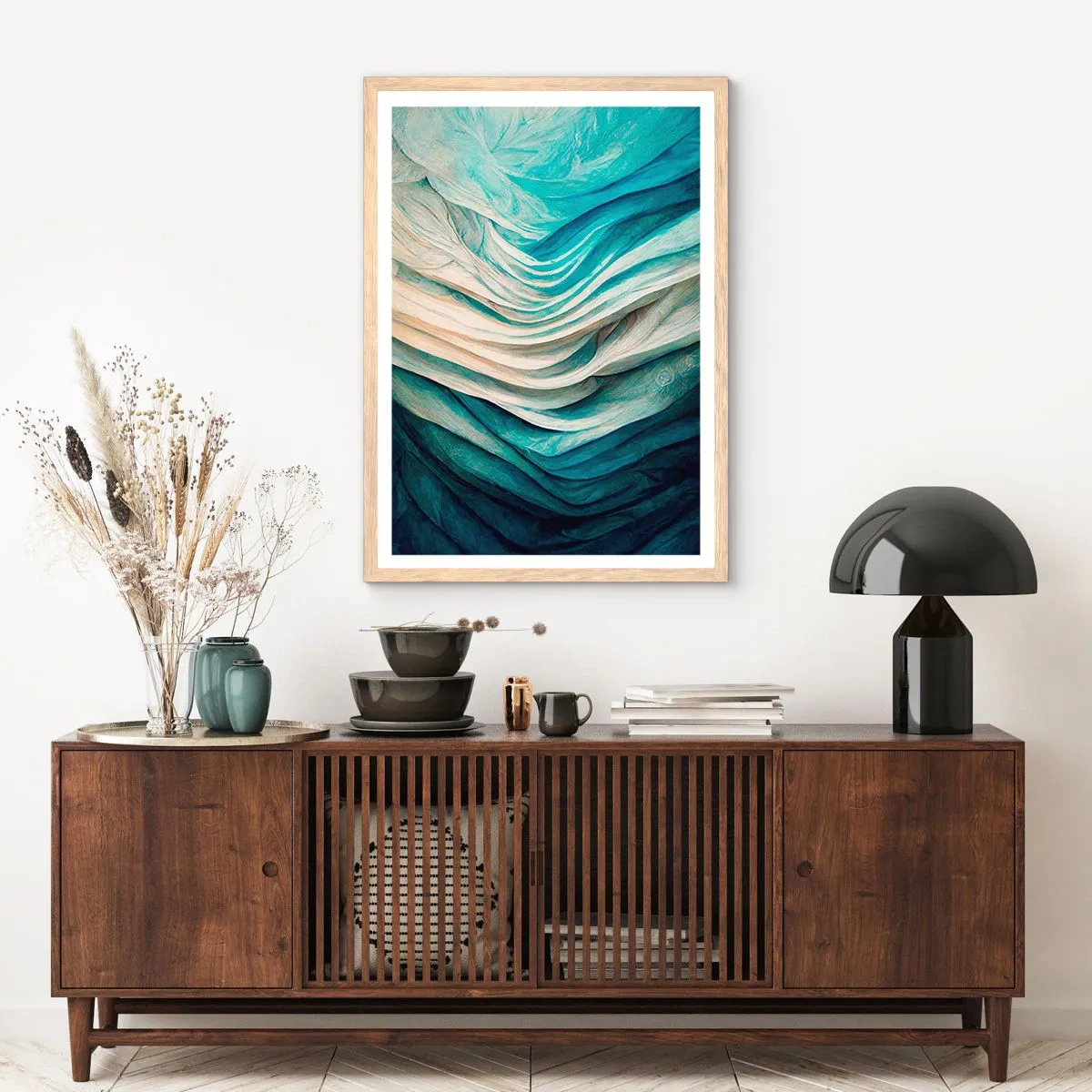 Een poster in een licht eiken lijst - Blauwe onverzadigbaarheid - 50x70 cm