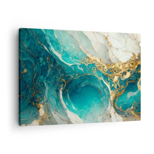 Schilderen op canvas - Een abstracte compositie in tinten turquoise en goud. - 70x50cm - Compositie met goudaders - Moderne wanddecoratie voor woonkamer en slaapkamer ARTTOR