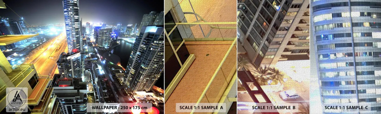 Fotobehang Monster Premium Canvas - Een wonder in de woestijn - Stad, Dubai, Architectuur - 100x30 cm