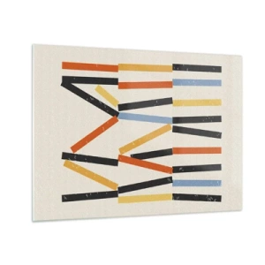 Schilderen op glas - Kleurrijke abstractie van horizontale en diagonale strepen op een lichte achtergrond - 70x50cm - Compositie op goed niveau - Moderne wanddecoratie voor woonkamer en slaapkamer ARTTOR