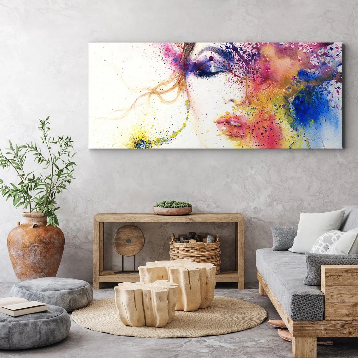 Schilderen op canvas - Regenboogduizeligheid - 120x50 cm