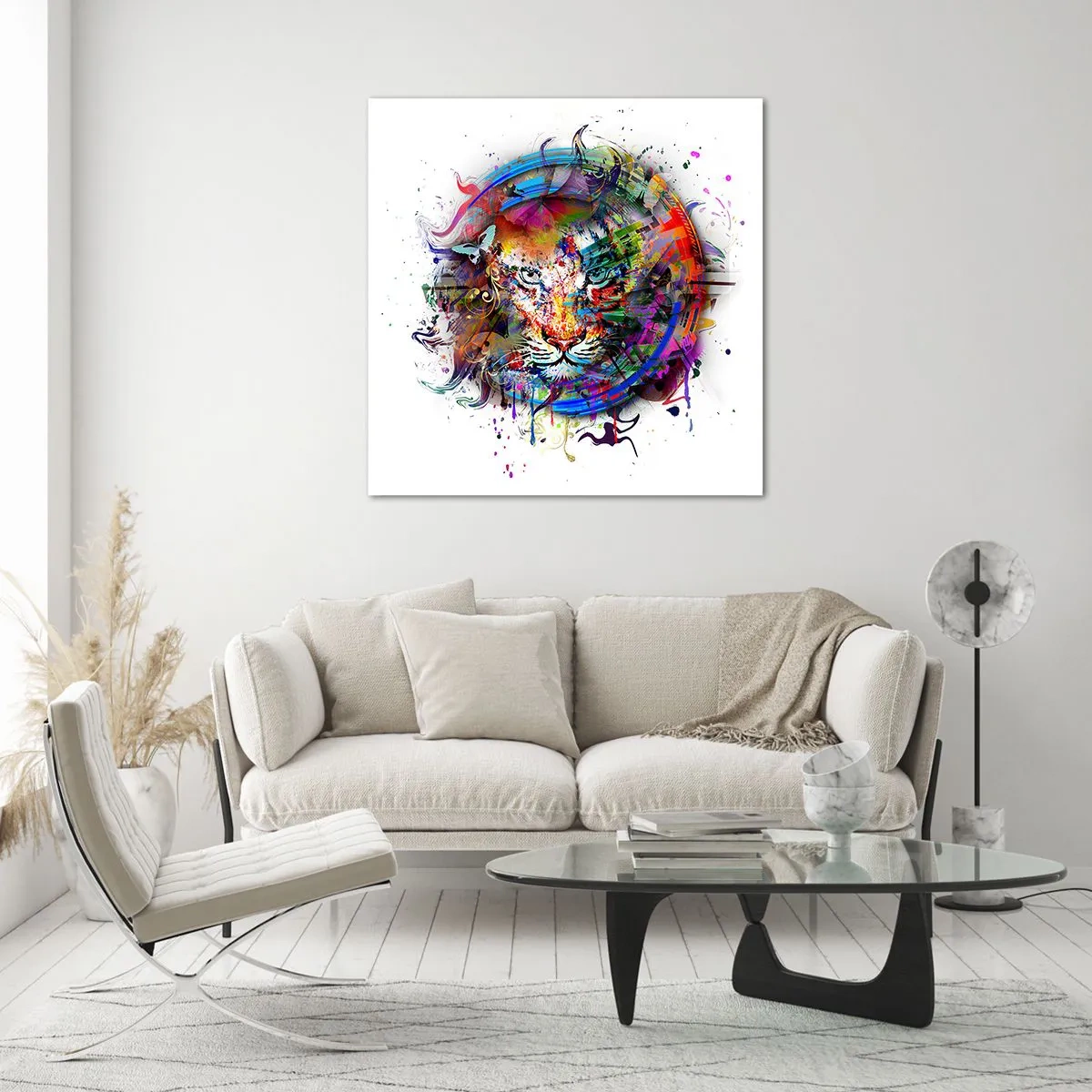 Schilderen op glas - Het schuilt achter een regenboogsluier - 70x70 cm