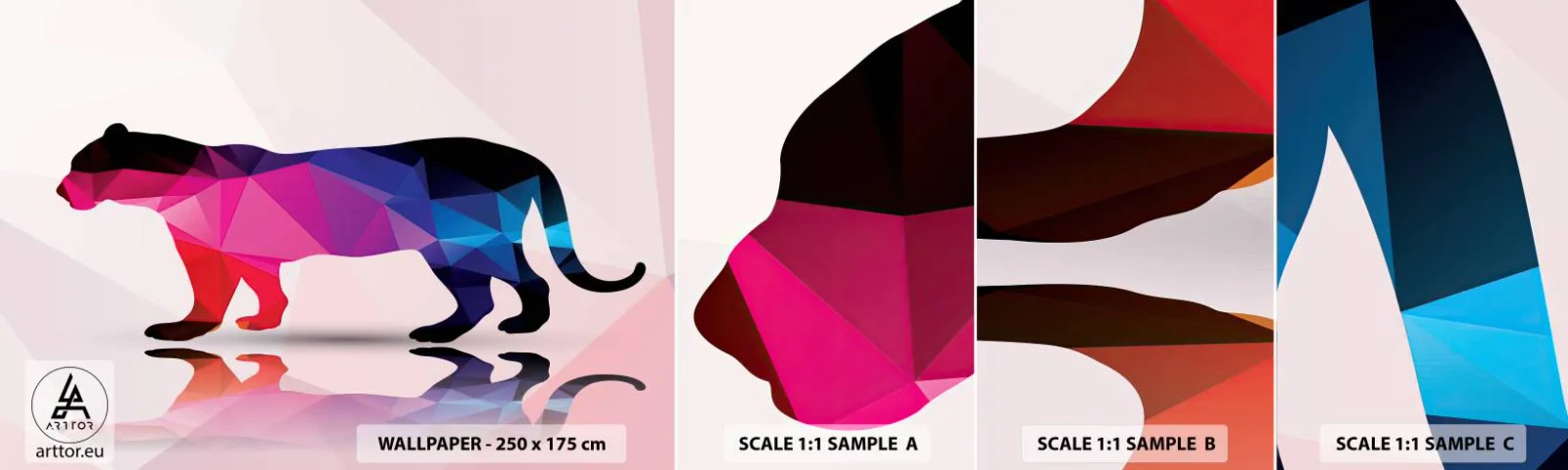 Fotobehang Monster Zelfklevend Deluxe Sticker - Dimenten panter - Dieren, Panter, Geometrische figuur - 100x30 cm