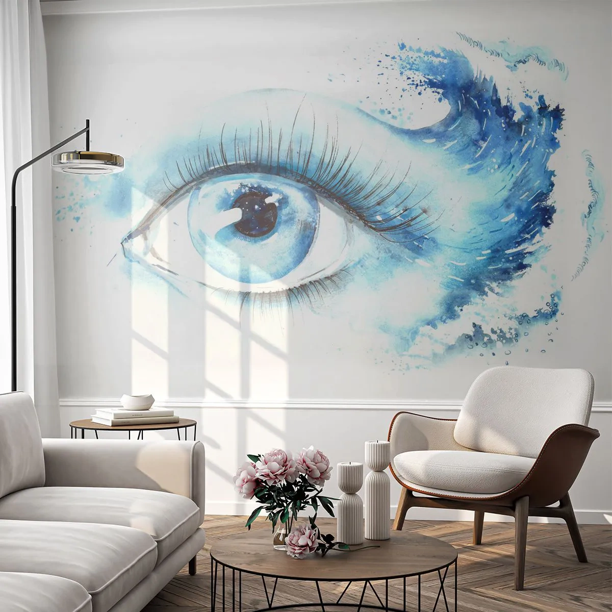 Fotobehang Standard Eco - Dompel jezelf onder in het blauw van de blik - Abstractie, Oog, Deel - 200x140 cm