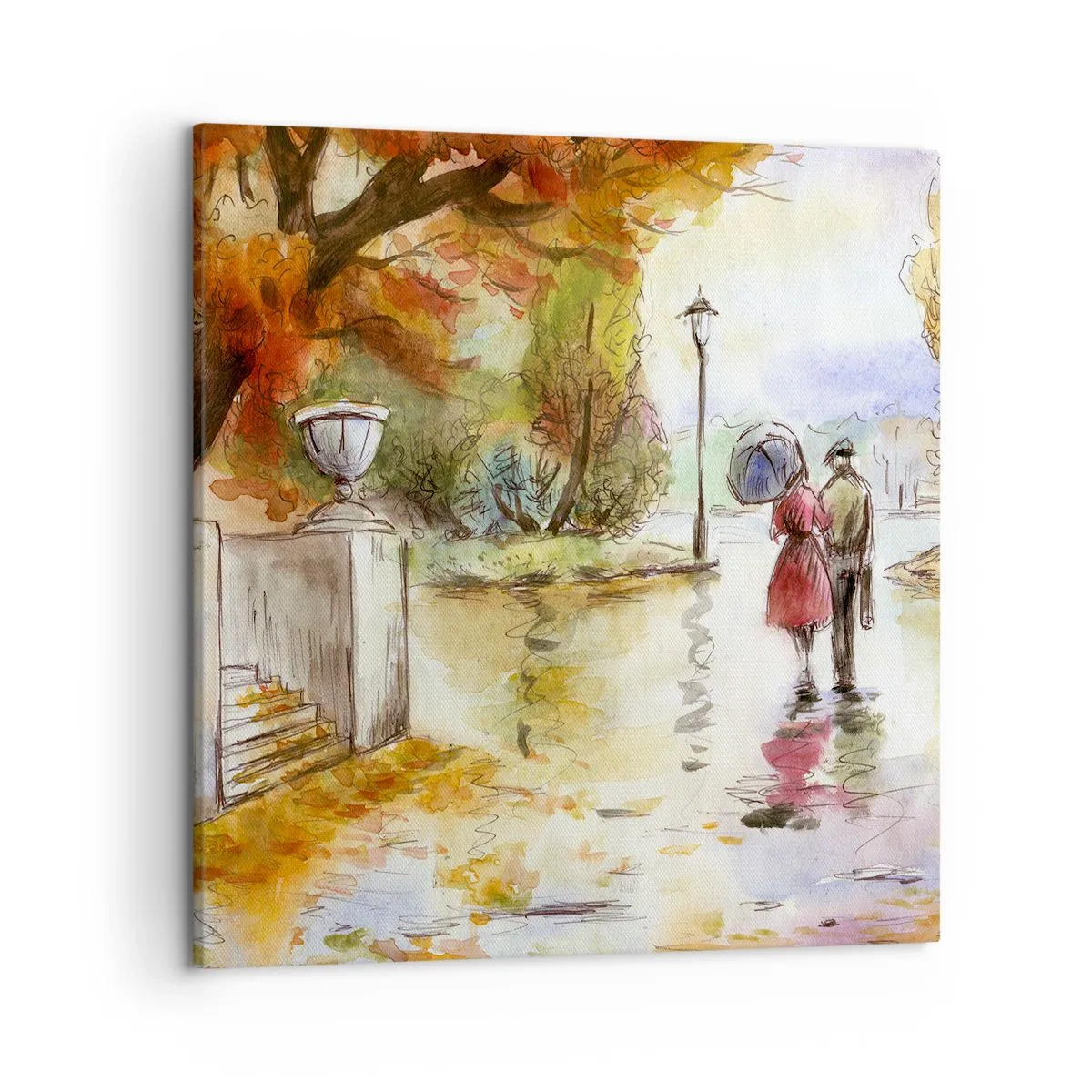 Schilderen op canvas - Romantische herfst in het park - 50x50 cm