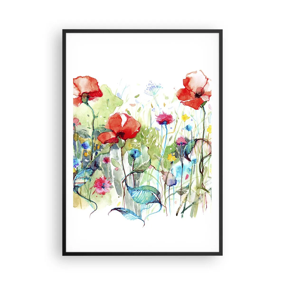 Poster in een zwarte lijst - Bloeiende meiweide - 70x100 cm