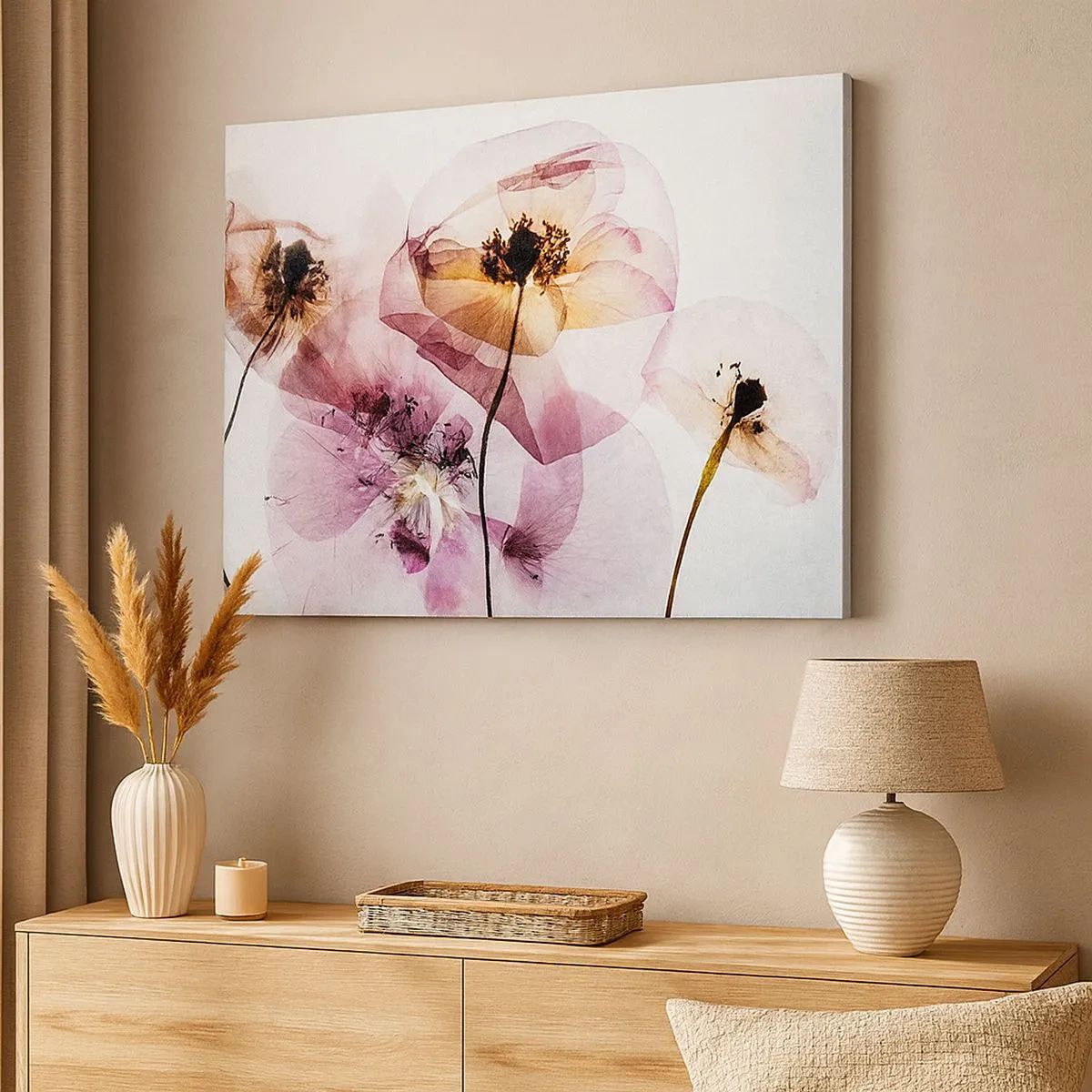 Schilderen op canvas - Delicate transparante bloemen in pasteltinten - 70x50cm - Transparante lichaamsbloemen - Moderne wanddecoratie voor woonkamer en slaapkamer ARTTOR